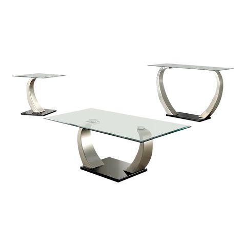 Navarre Modern 3-Piece Glass Top Contemporary Metal Coffee Table Set In ... within Transform Your Space A Guide to Black Gray Top 3-Piece Table Sets